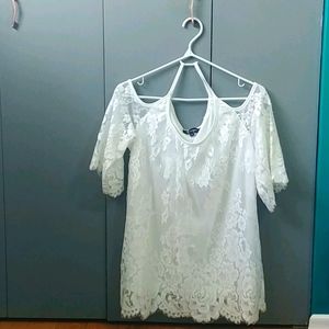 White lace top with off the shoulder sleeves
